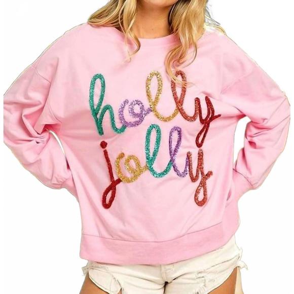 NEW BIBI women's the holly jolly sweater top in pink - Picture 1 of 5